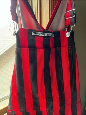 Game BIBS Red & Black Striped Overalls